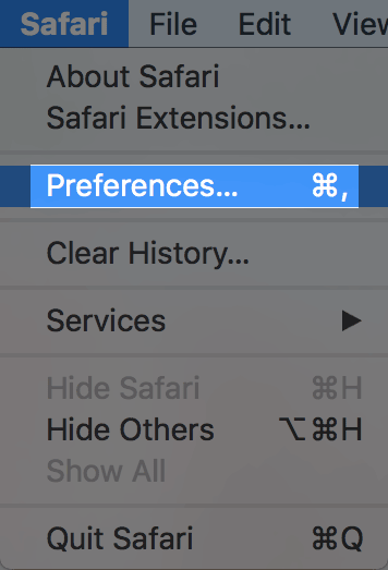 The Safari menu.